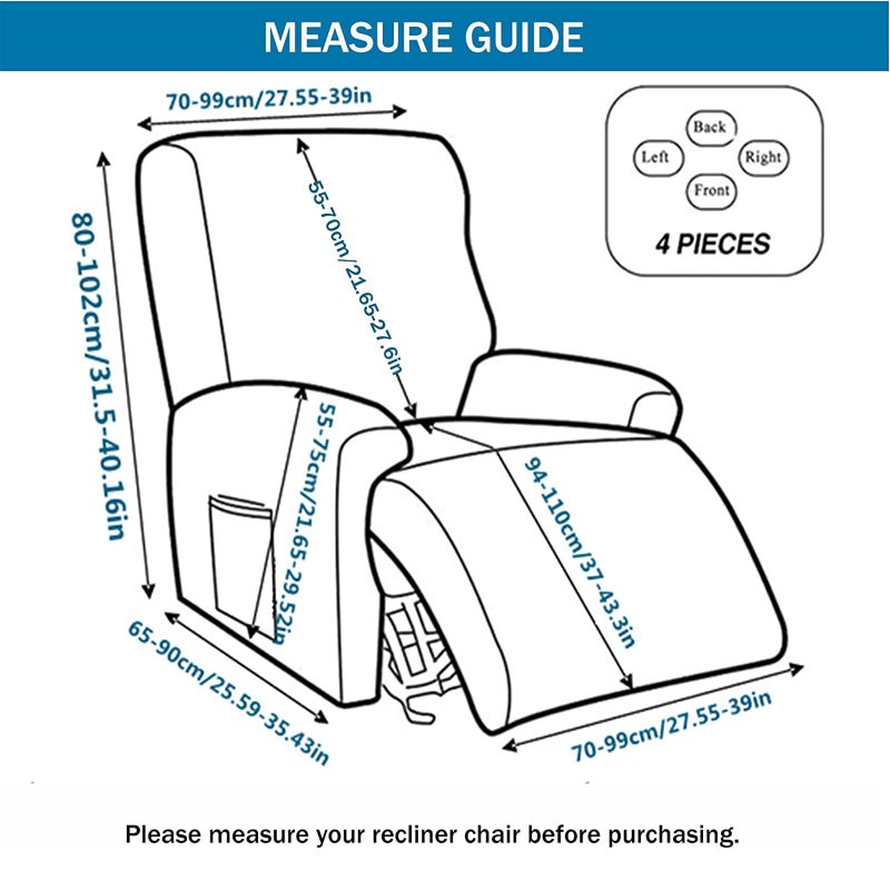 Eco-Ancheng Recliner Slipcovers 4-Pieces Lazyboy Recliner Covers Recliner Couch Covers Recliner Chair Cover Non Slip Reclining Slipcovers with Storage Pockets Furniture Protector for Living Room - Image 5